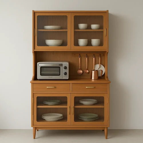 Kitchen Storage Cabinet Multi Level Organizer Glass Display