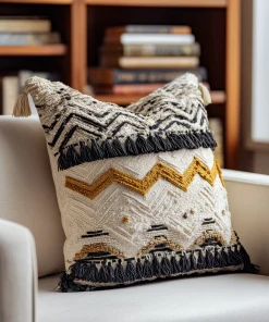 Boho Chevron Pillow Cover With Fringe