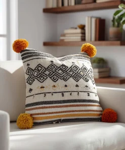 Boho Tribal Pillow Cover Off White With Mustard