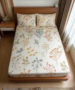 Cream Floral Flat Bed Sheet Set