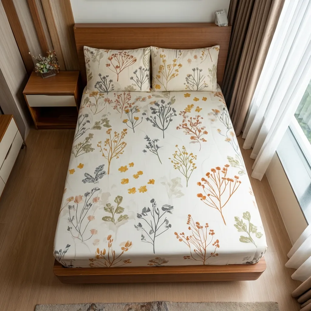 Cream Floral Flat Bed Sheet Set