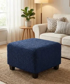 Fabric Pouf Ottoman With Textured Upholstery