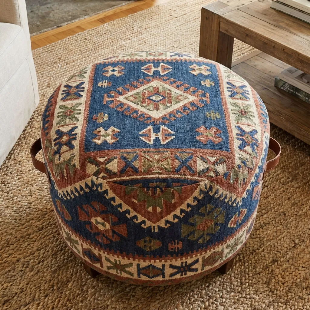 Heritage Pattern Ottoman Cover For Living Room