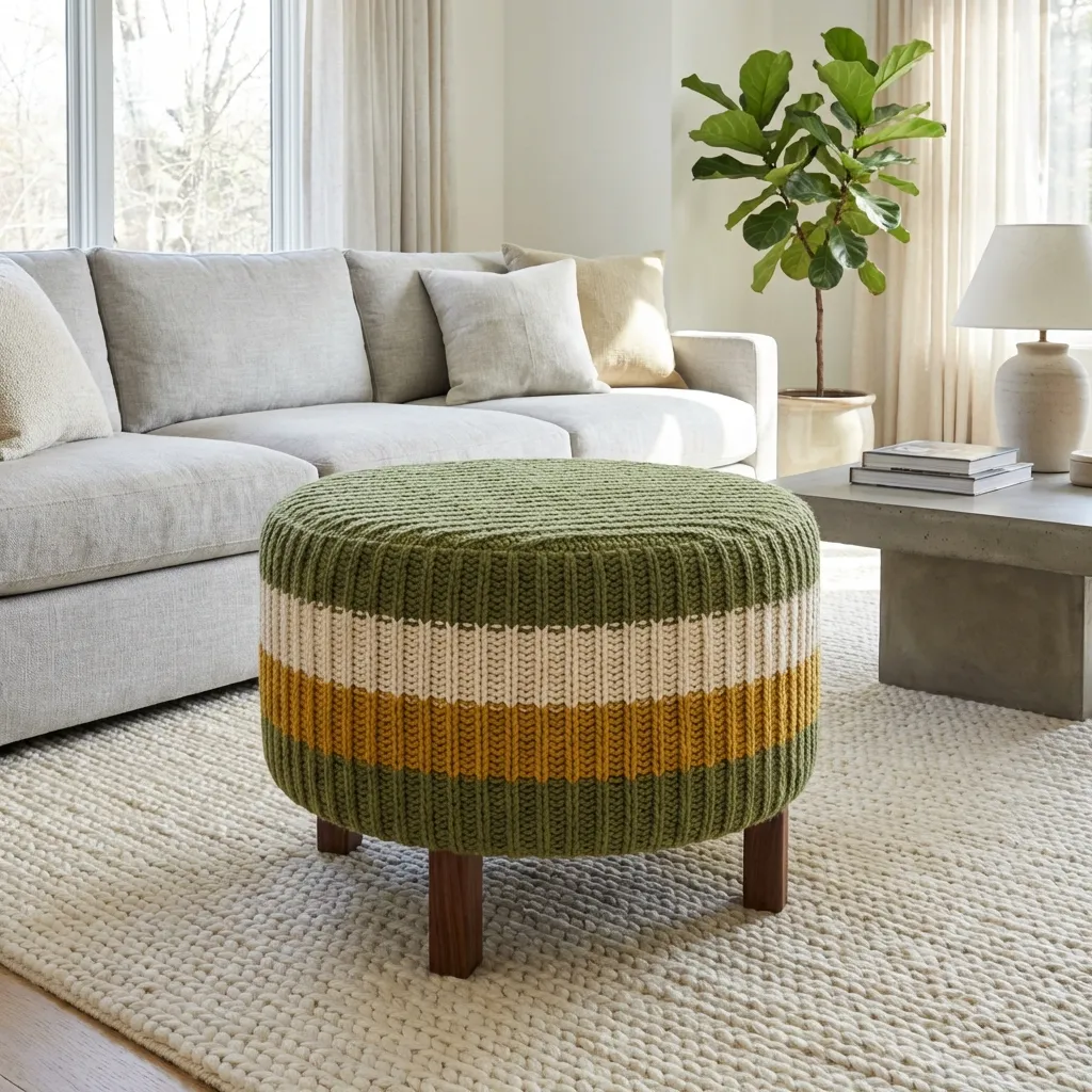 Knitted Pattern Ottoman Cover For Living Room
