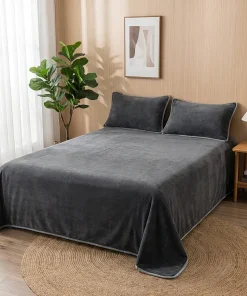 Luxury Velvet Flat Bed Sheet Set in Charcoal Gray