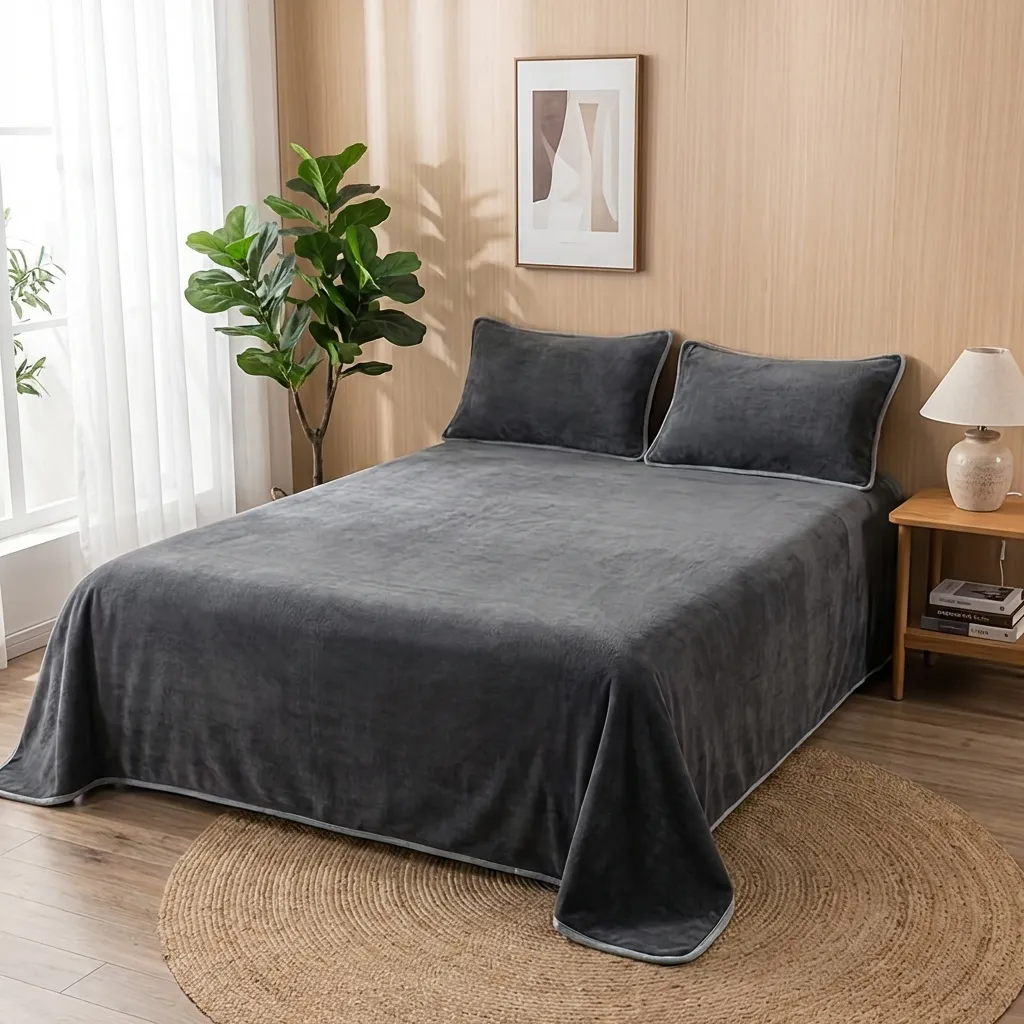 Luxury Velvet Flat Bed Sheet Set in Charcoal Gray