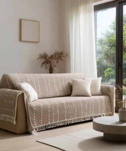 Minimalist Beige Sofa Blanket Cover For Living Room