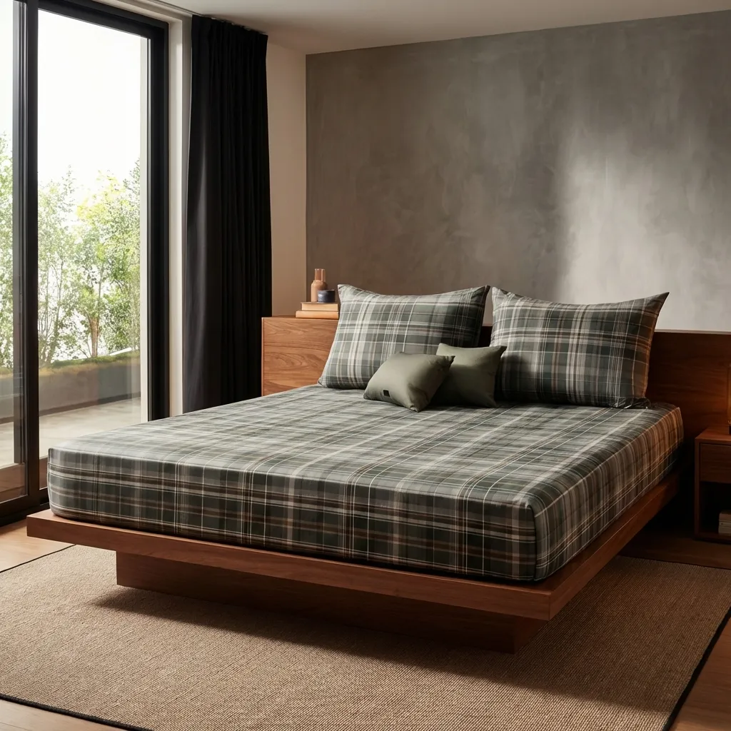 Modern Plaid Flat Bed Sheet Set