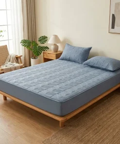Quilted Mattress Cover Grey Blue Fitted Bed Protector