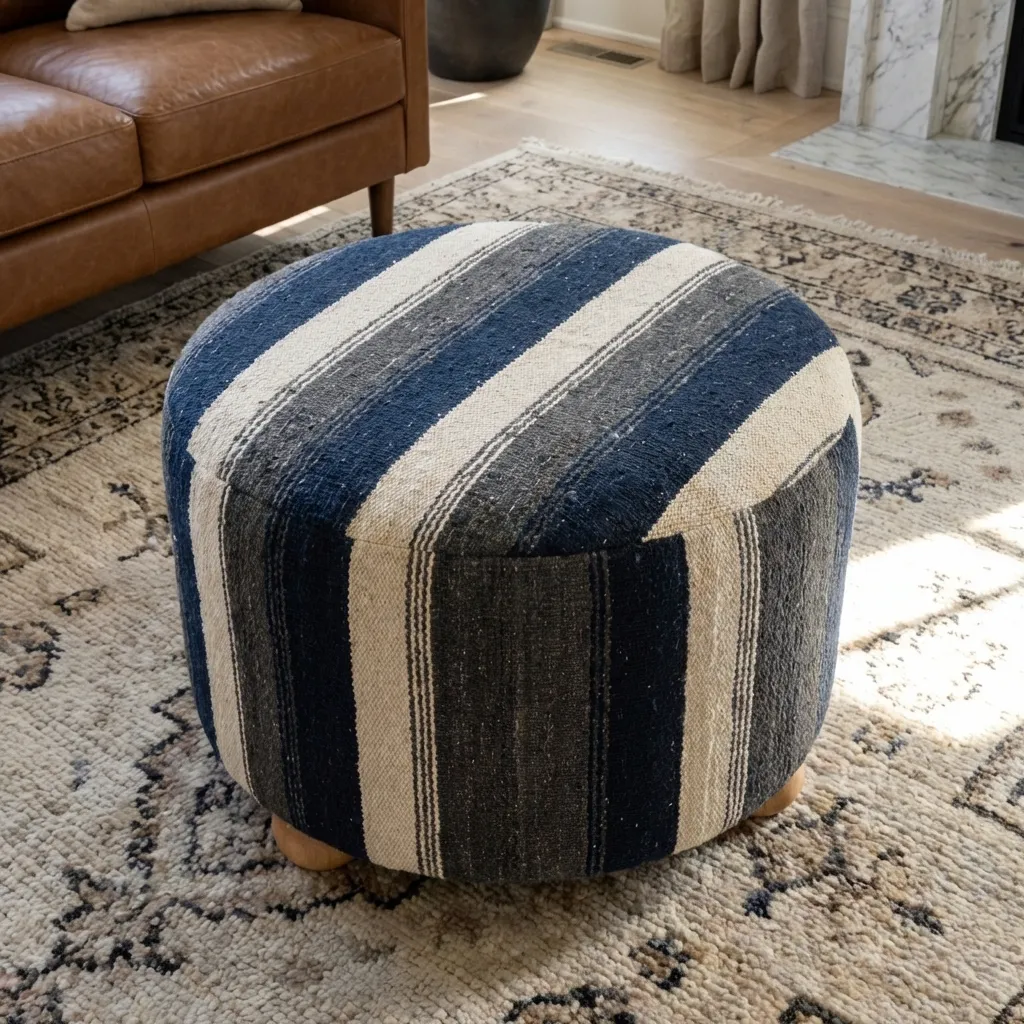 Striped Texture Ottoman Cover For Living Room